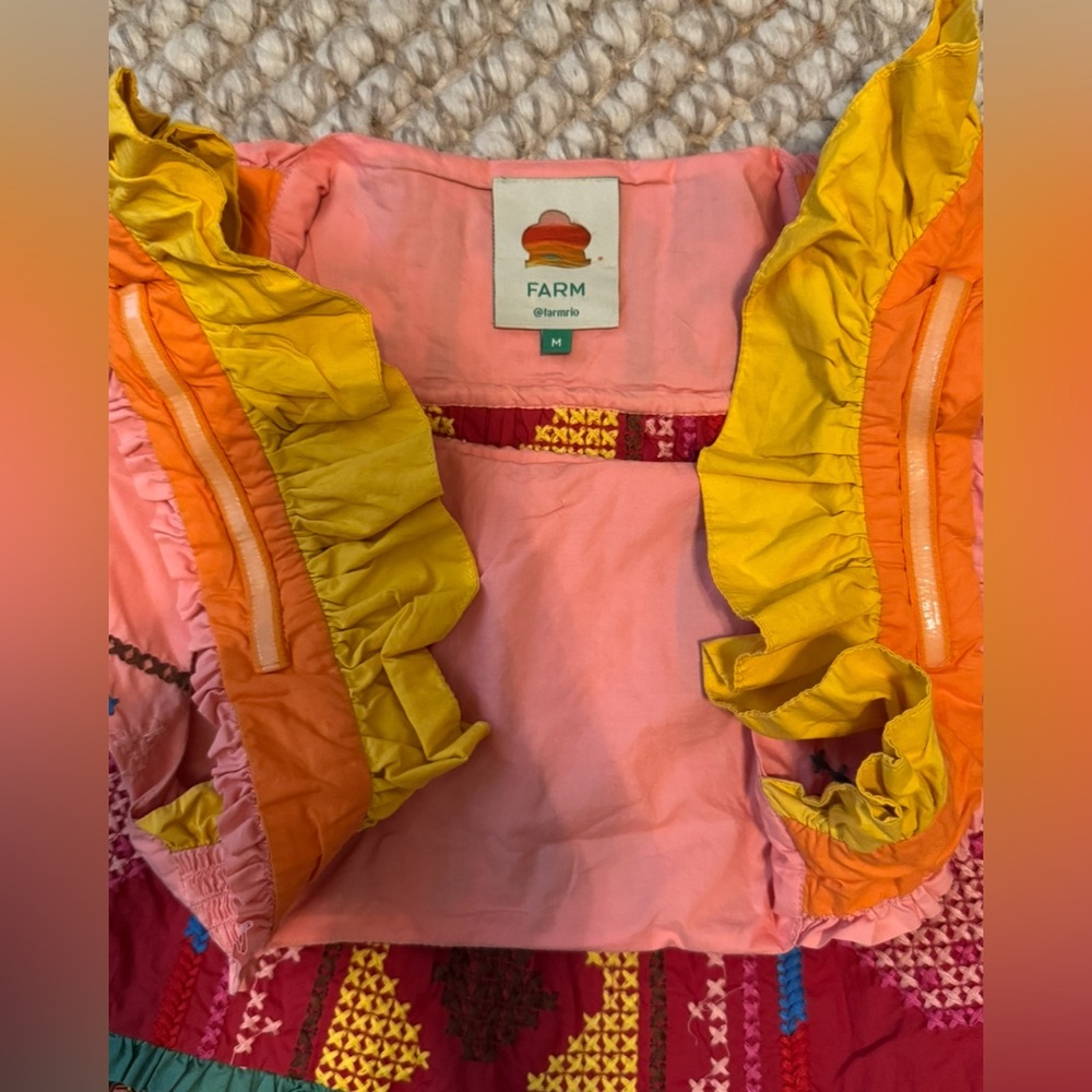Farm Rio Colorblocking Embroidered Mini Dress Size Medium - Picture 10 of 10